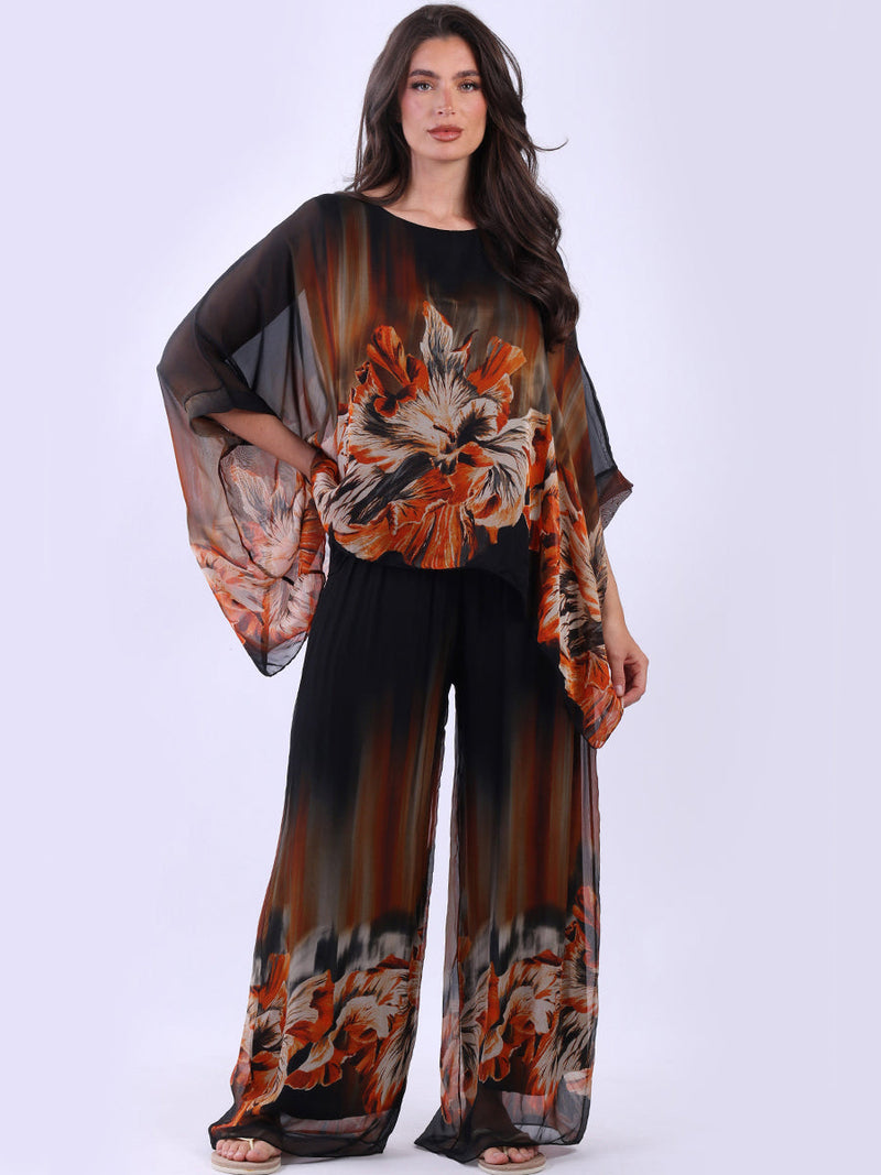Floral Silk Top Black