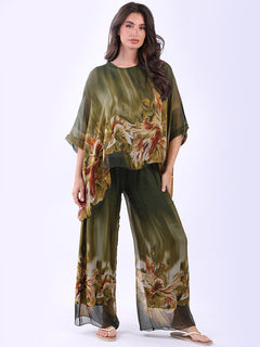 Floral Silk Top Khaki