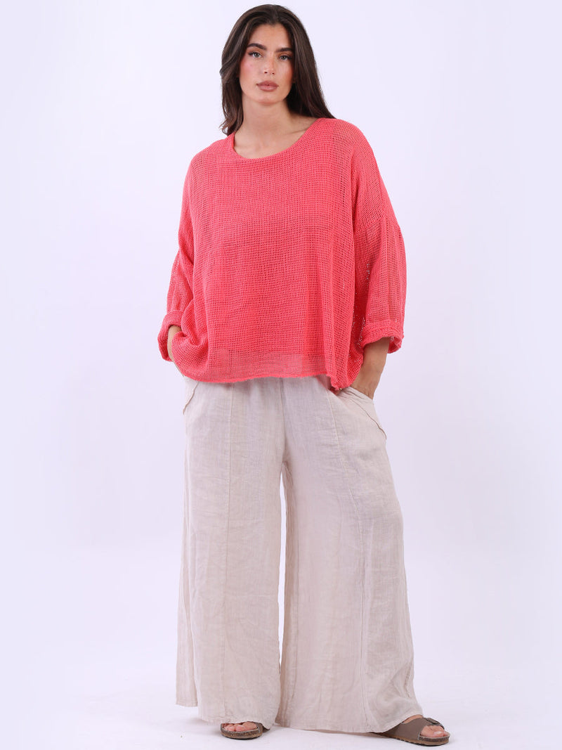 Mesh Net Cotton Top Coral