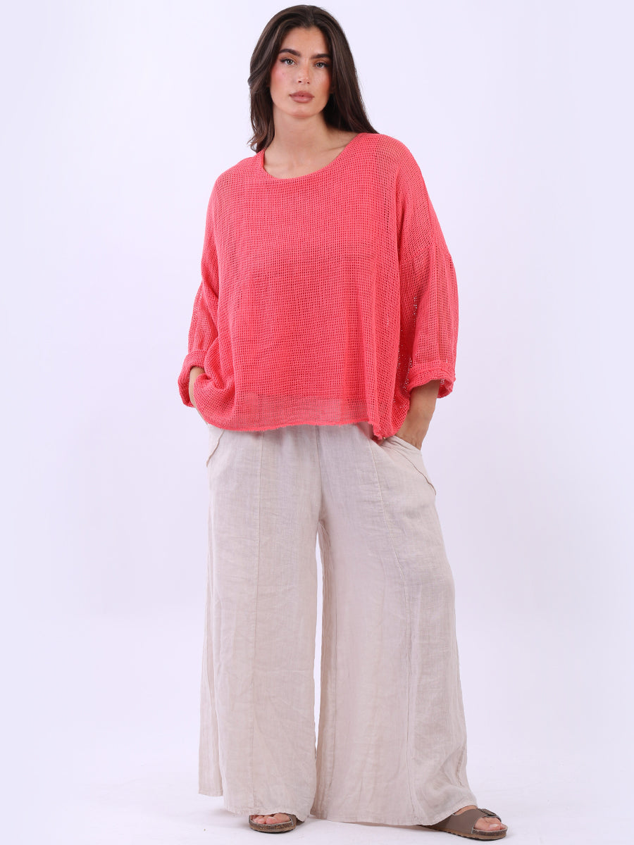 Mesh Net Cotton Top Coral