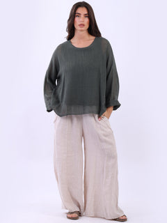 Mesh Net Cotton Top Khaki