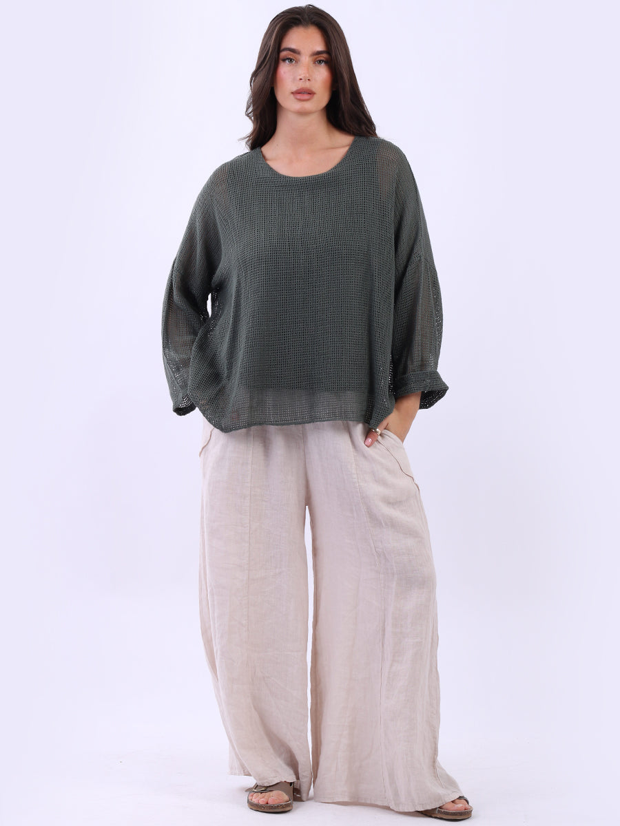 Mesh Net Cotton Top Khaki