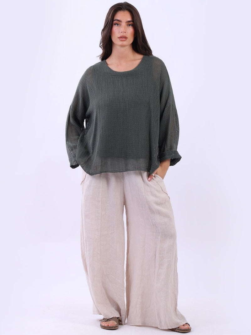 Mesh Net Cotton Top Khaki