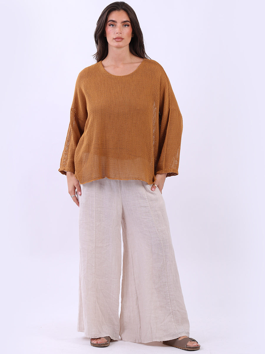 Mesh Net Cotton Top Mustard