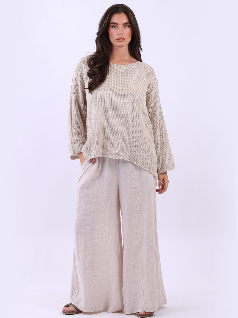 Mesh Net Cotton Top Beige