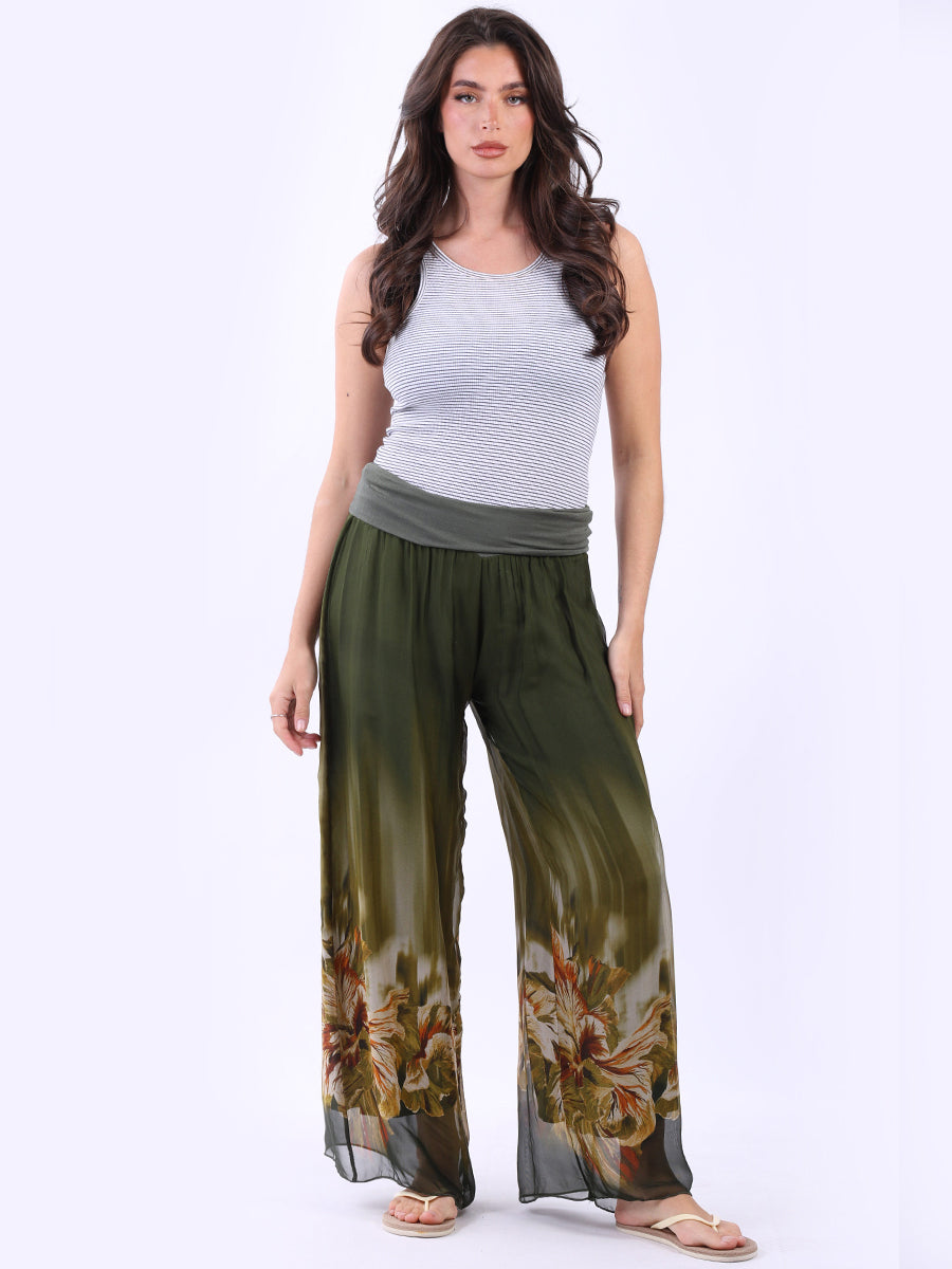 Floral Silk Trouser Khaki
