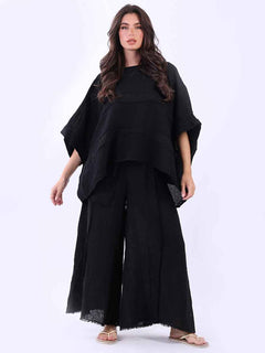 Plus Size Vintage Washed Linen Top Black