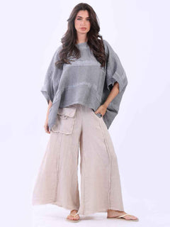 Plus Size Vintage Washed Linen Top Charcoal