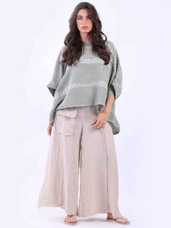 Plus Size Vintage Washed Linen Top Khaki