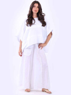 Plus Size Vintage Washed Linen Top White