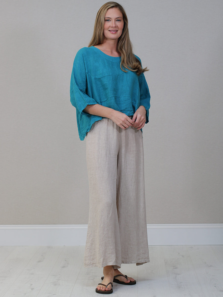 Batwing Linen Crop Top Aqua