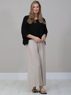 Batwing Linen Crop Top Black
