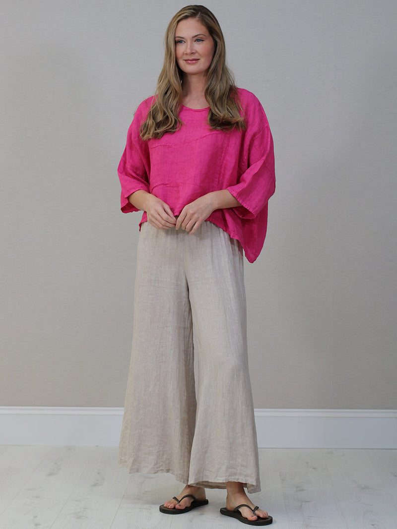 Batwing Linen Crop Top Fuchsia