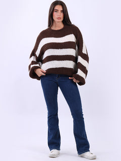Stripy Wool Knitted Jumper Chocolate