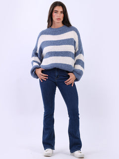 Stripy Wool Knitted Jumper Denim