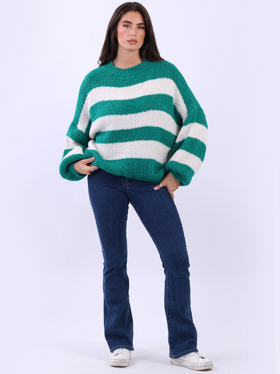 Stripy Wool Knitted Jumper Teal
