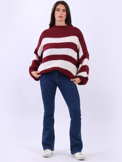 Stripy Wool Knitted Jumper Wine