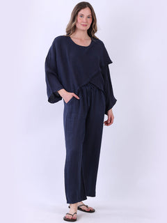 Cross Over Linen Top Navy