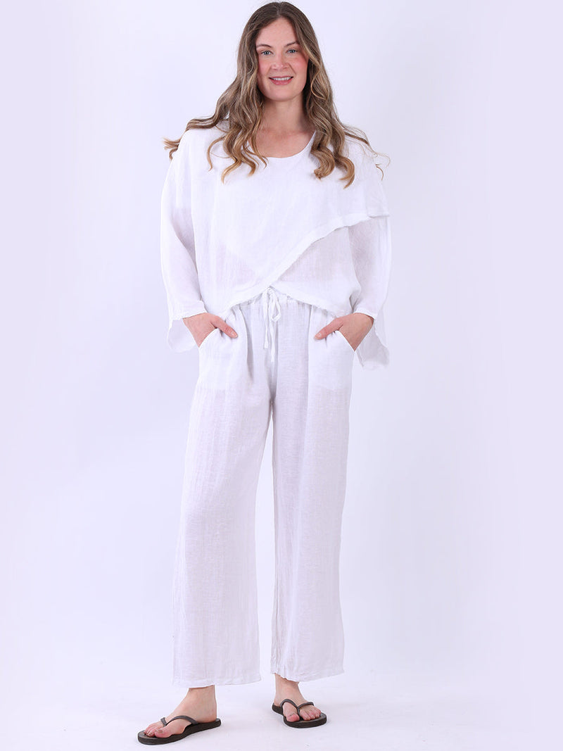 Cross Over Linen Top White