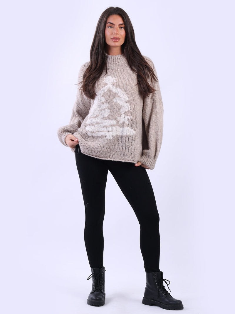 Xmas Tree Knitted Jumper Beige