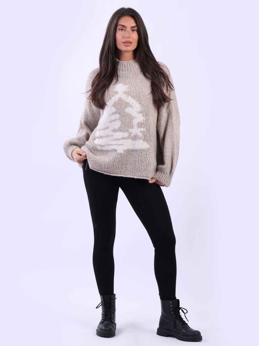 Xmas Tree Knitted Jumper Beige