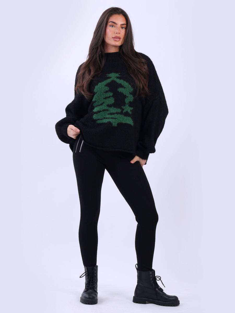Xmas Tree Knitted Jumper Black