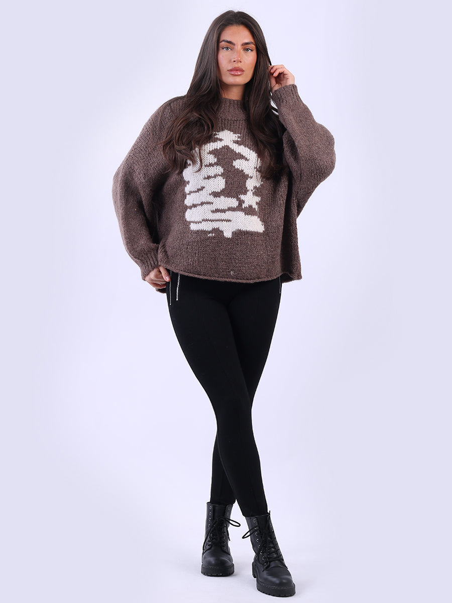 Xmas Tree Knitted Jumper Dark Mocha