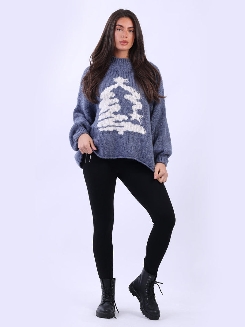 Xmas Tree Knitted Jumper Denim