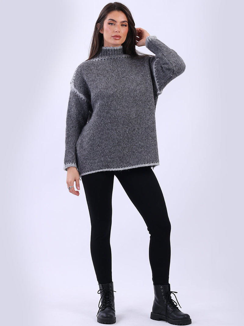 Whipstitch Woolen Knit Crop Jumper Charcoal