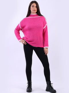 Whipstitch Woolen Knit Crop Jumper Fuchsia