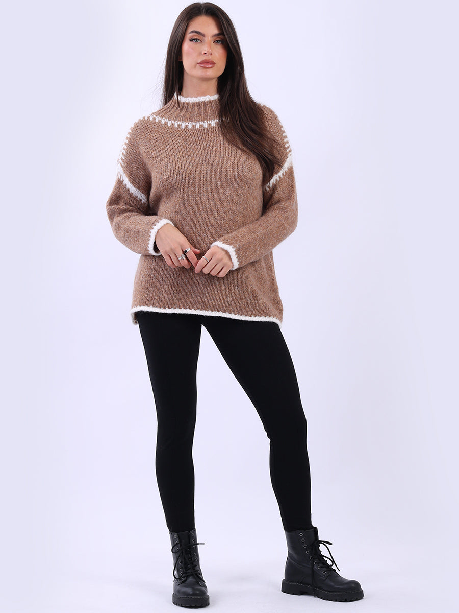Whipstitch Woolen Knit Crop Jumper Mocha