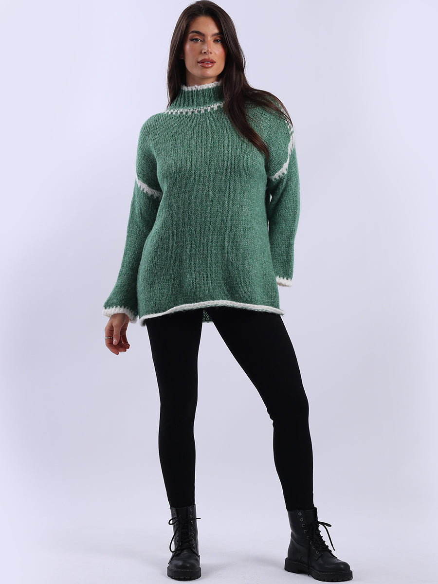Whipstitch Woolen Knit Crop Jumper Ocean Blue