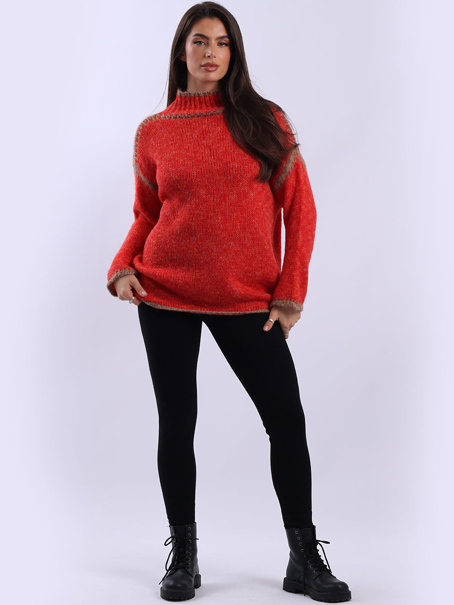 Whipstitch Woolen Knit Crop Jumper Rust