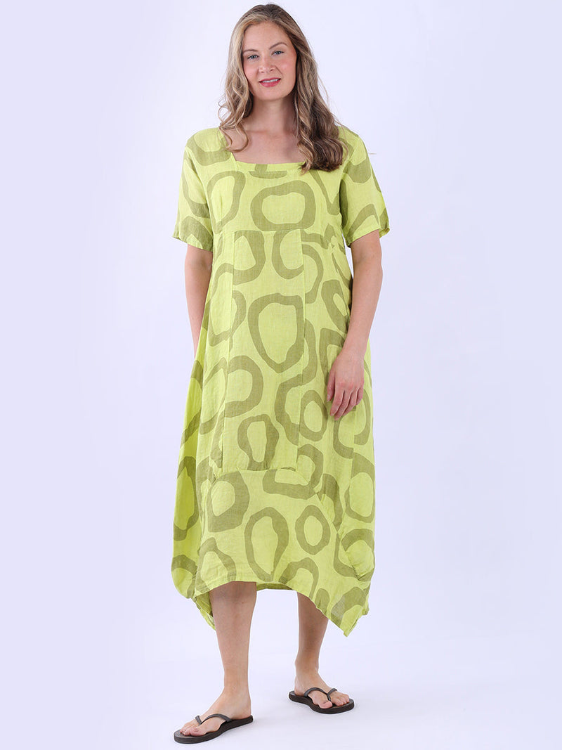 Slouchy Linen Dress Lime Green