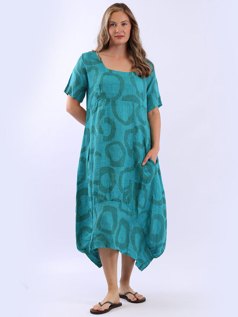 Slouchy Linen Dress Teal