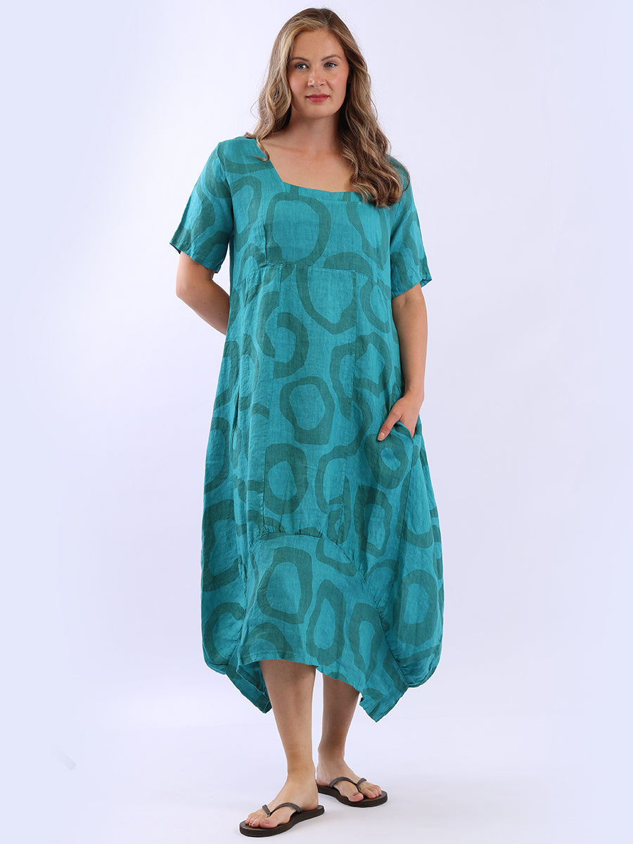 Slouchy Linen Dress Teal