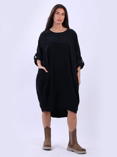 Plain Cotton Corduroy Dress Black