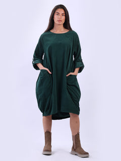 Plain Cotton Corduroy Dress Bottle Green