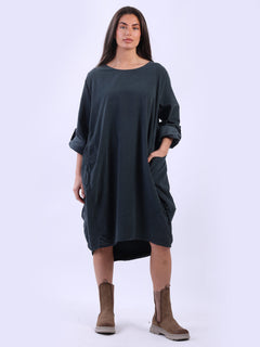 Plain Cotton Corduroy Dress Charcoal