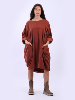 Plain Cotton Corduroy Dress Rust
