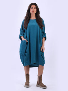 Plain Cotton Corduroy Dress Teal