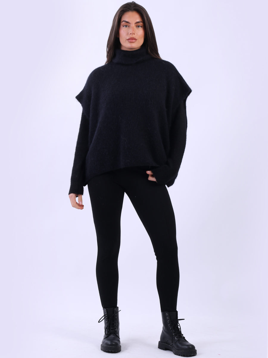 Batwing Wool Knit Jumper Black