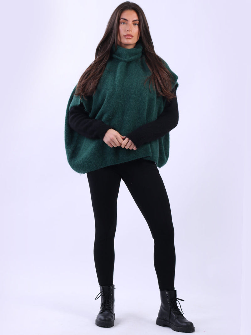 Batwing Wool Knit Jumper Bottle Green