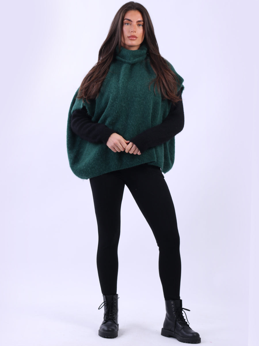 Batwing Wool Knit Jumper Bottle Green