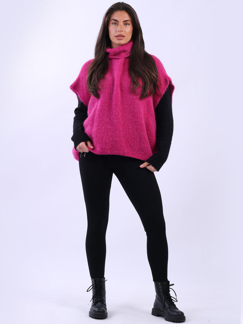 Batwing Wool Knit Jumper Fuchsia