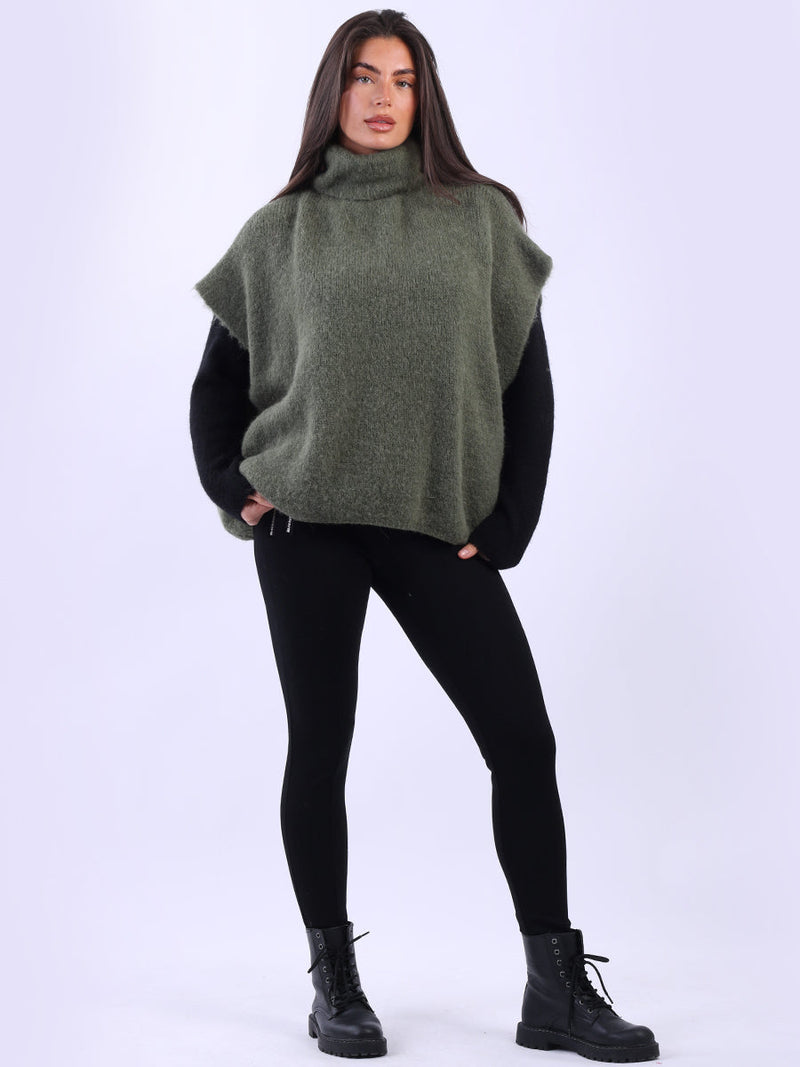 Batwing Wool Knit Jumper Khaki