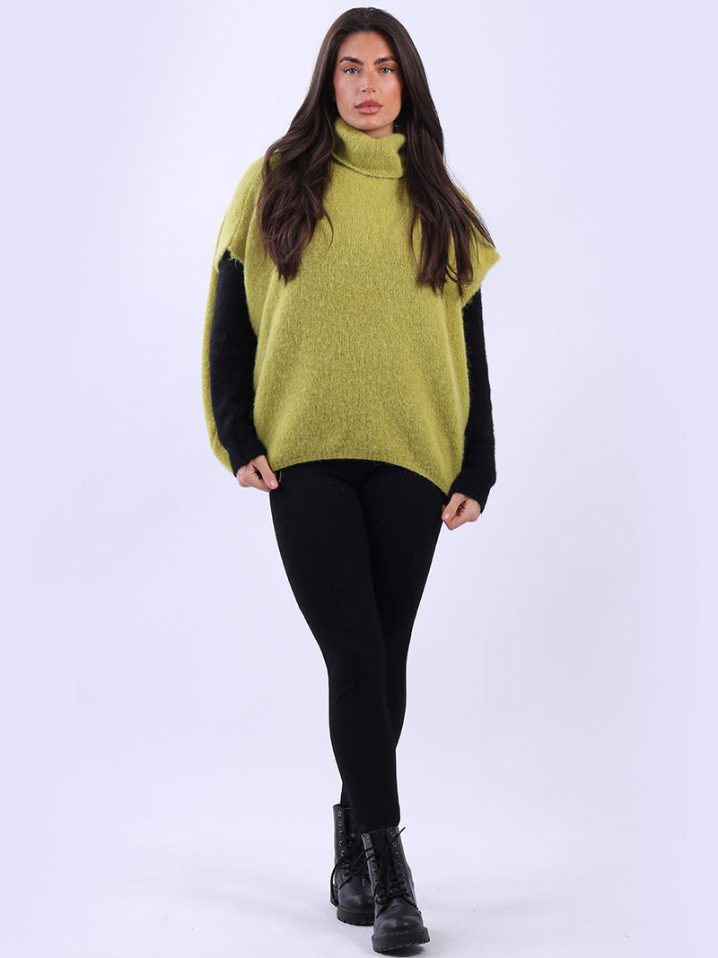 Batwing Wool Knit Jumper Lime Green