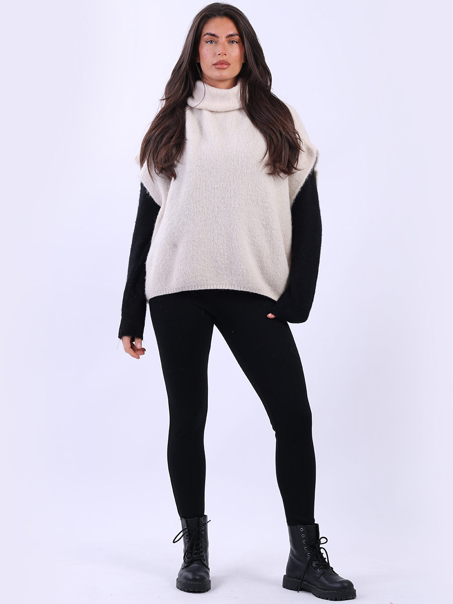 Batwing Wool Knit Jumper Beige