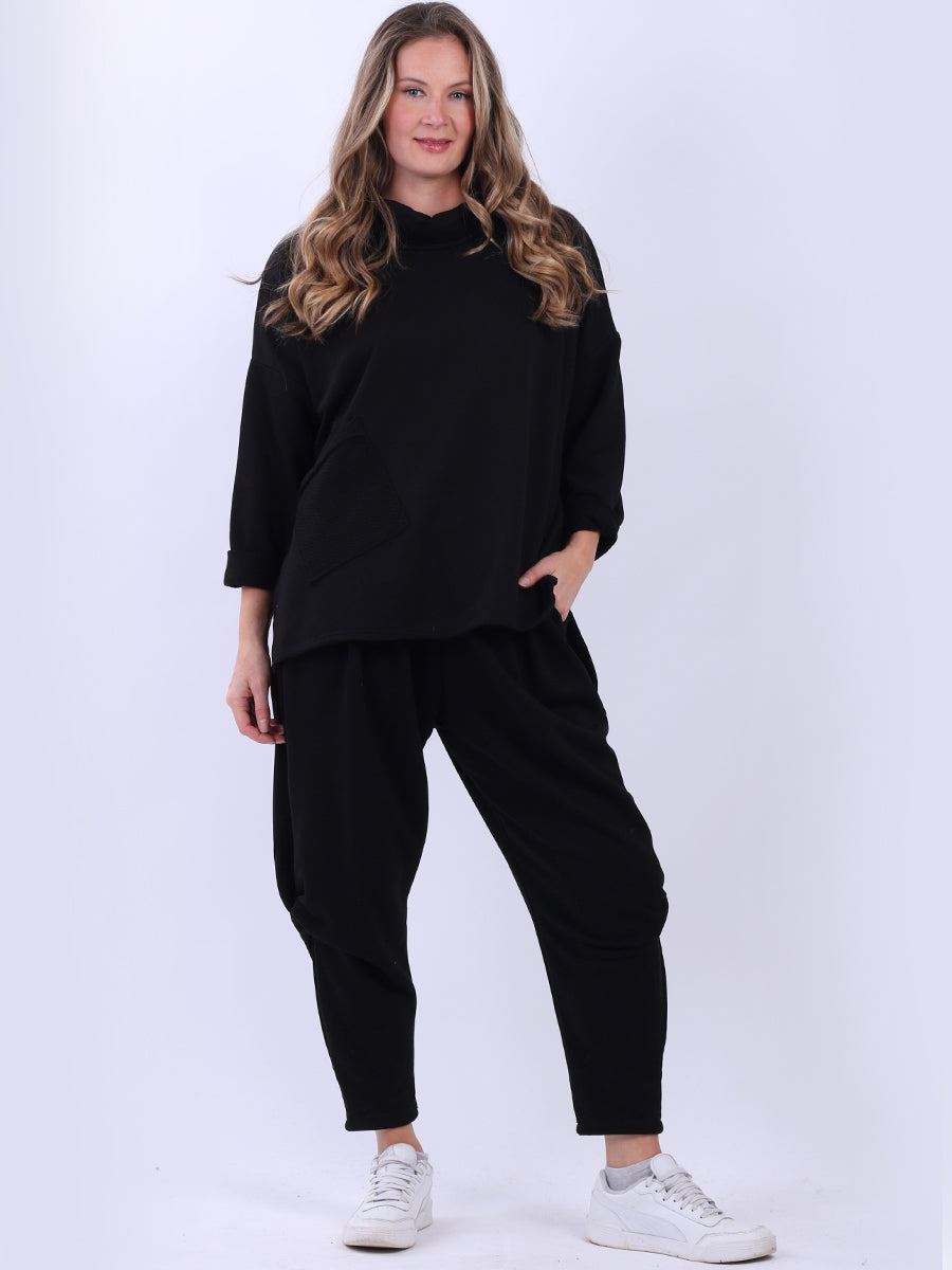 Solid Cotton Baggy Wool Top Black