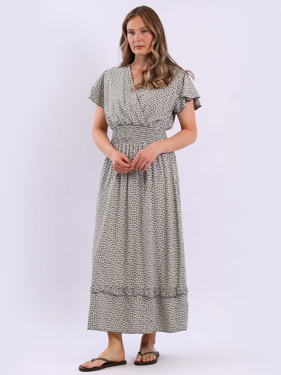 Smocked Floral Dress Mocha